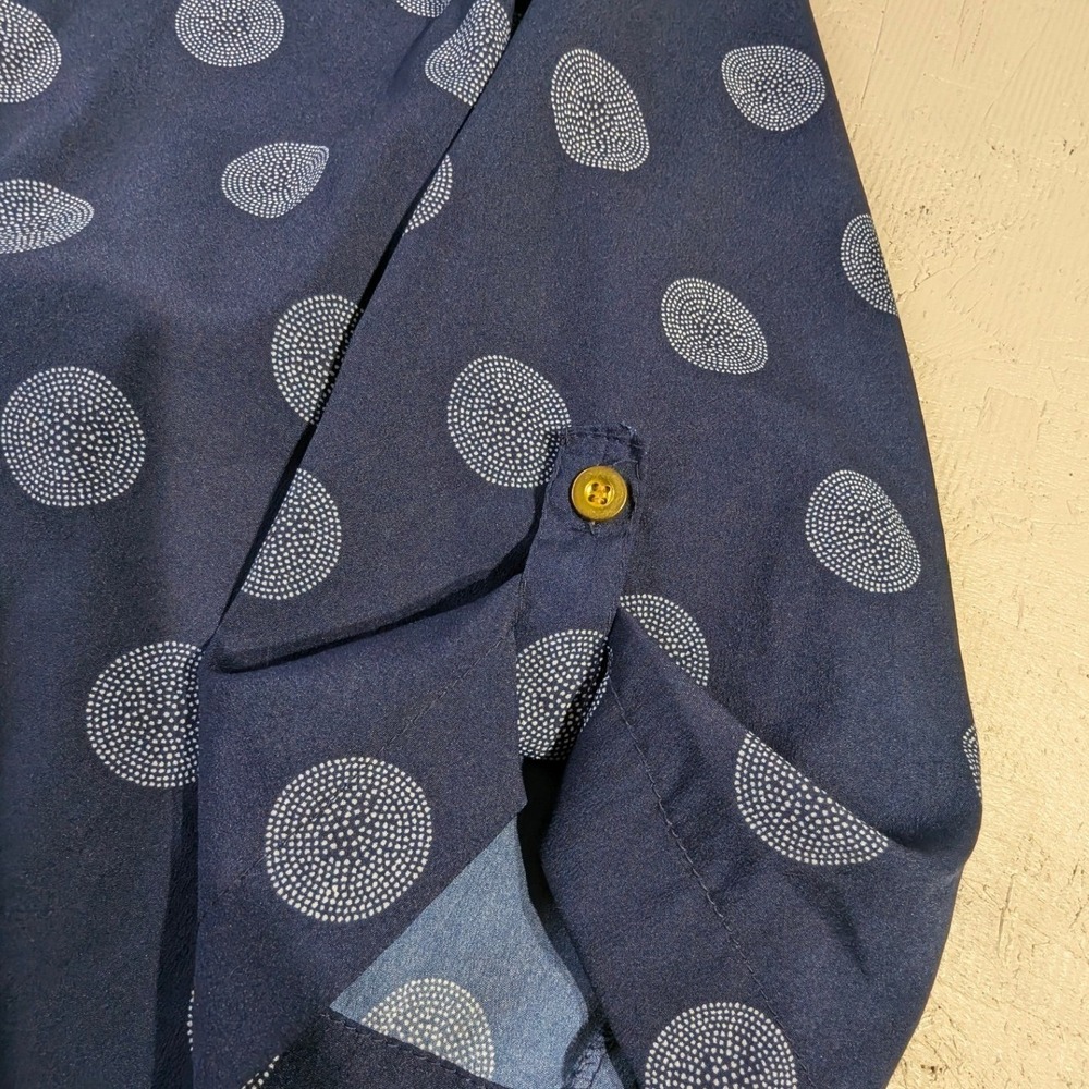 Oh! Mamma Navy Blue Polka Dot Tunic Shirt Women's Size L Sleeves V-Neck - Picture 2 of 8